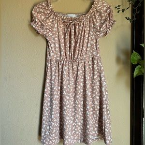 Moonpink girls size 14 short sleeve beige pink/dusty rose flower dress.
